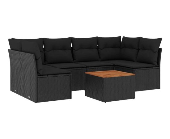 vidaXL 7-cz. zestaw wypoczynkowy do ogrodu, z poduszkami, czarny Dārza mēbeļu komplekti