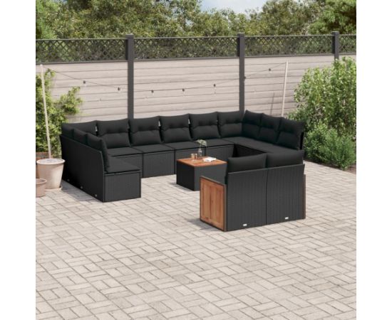 vidaXL 13-cz. zestaw mebli do ogrodu, poduszki, czarny, rattan PE Dārza mēbeļu komplekti