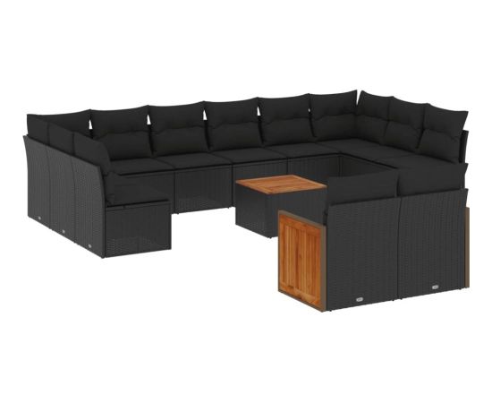 vidaXL 13-cz. zestaw mebli do ogrodu, poduszki, czarny, rattan PE Dārza mēbeļu komplekti