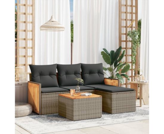 vidaXL 5-cz. zestaw wypoczynkowy do ogrodu, poduszki, szary rattan PE Dārza mēbeļu komplekti