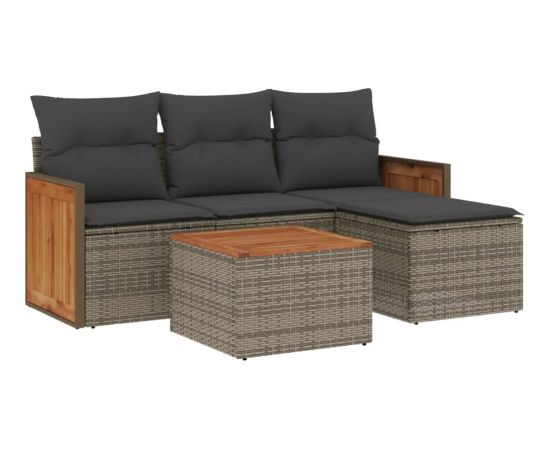 vidaXL 5-cz. zestaw wypoczynkowy do ogrodu, poduszki, szary rattan PE Dārza mēbeļu komplekti