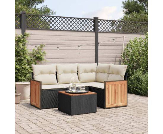 vidaXL 5-cz. zestaw wypoczynkowy do ogrodu, poduszki, czarny rattan PE Dārza mēbeļu komplekti