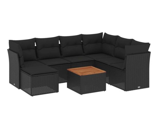 vidaXL 8-cz. zestaw wypoczynkowy do ogrodu, z poduszkami, czarny Dārza mēbeļu komplekti