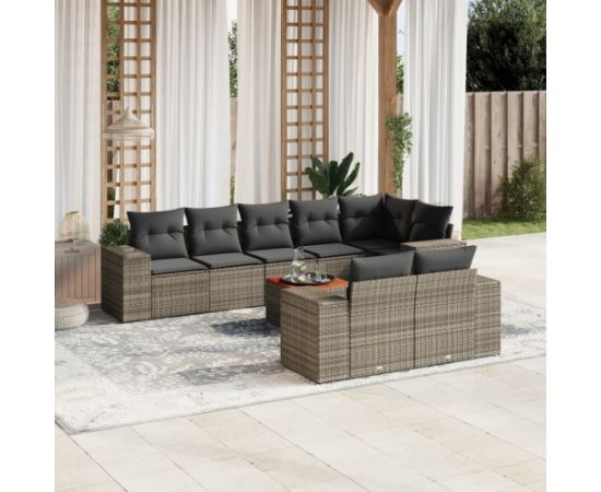 vidaXL 9-cz. zestaw mebli ogrodowych z poduszkami, szary, polirattan Dārza mēbeļu komplekti