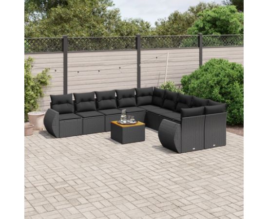 vidaXL 11-cz. zestaw wypoczynkowy do ogrodu, poduszki czarny rattan PE Dārza mēbeļu komplekti