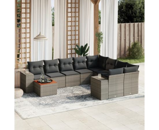 vidaXL 10-cz. zestaw wypoczynkowy do ogrodu, z poduszkami, szary Dārza mēbeļu komplekti