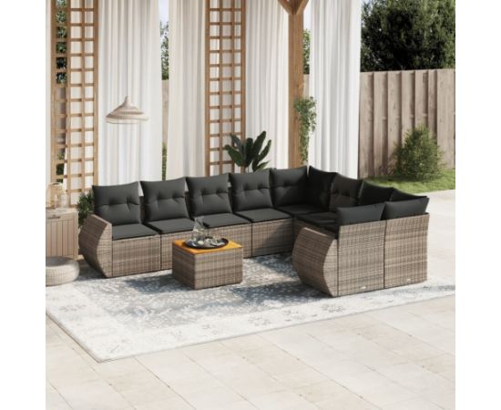 vidaXL 9-cz. zestaw mebli ogrodowych z poduszkami, szary, polirattan Dārza mēbeļu komplekti