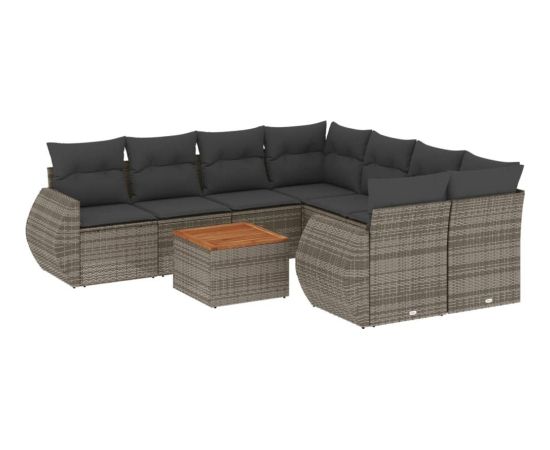 vidaXL 9-cz. zestaw mebli ogrodowych z poduszkami, szary, polirattan Dārza mēbeļu komplekti
