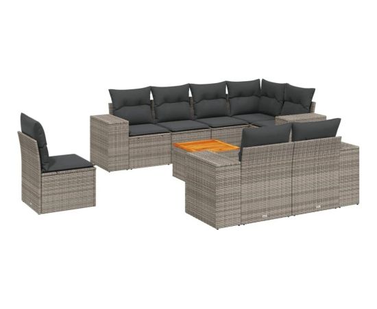 vidaXL 9-cz. zestaw mebli ogrodowych z poduszkami, szary, polirattan Dārza mēbeļu komplekti