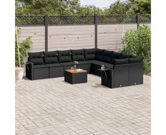 vidaXL 11-cz. zestaw wypoczynkowy do ogrodu, poduszki czarny rattan PE Dārza mēbeļu komplekti