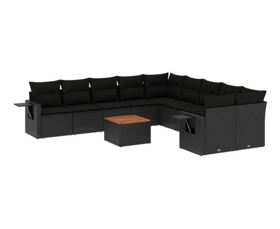 vidaXL 11-cz. zestaw wypoczynkowy do ogrodu, poduszki czarny rattan PE Dārza mēbeļu komplekti