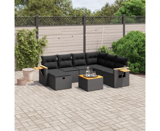 vidaXL 8-cz. zestaw wypoczynkowy do ogrodu, z poduszkami, czarny Dārza mēbeļu komplekti