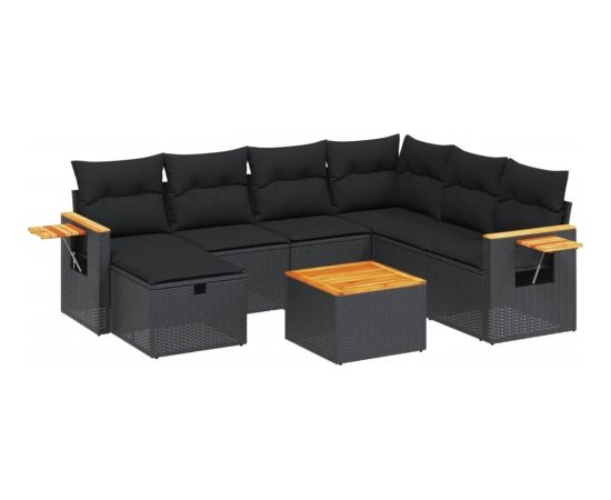 vidaXL 8-cz. zestaw wypoczynkowy do ogrodu, z poduszkami, czarny Dārza mēbeļu komplekti