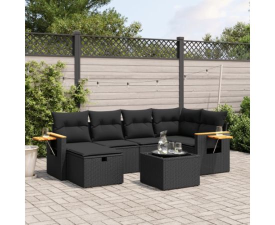 vidaXL 7-cz. zestaw wypoczynkowy do ogrodu, z poduszkami, czarny Dārza mēbeļu komplekti