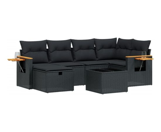 vidaXL 7-cz. zestaw wypoczynkowy do ogrodu, z poduszkami, czarny Dārza mēbeļu komplekti