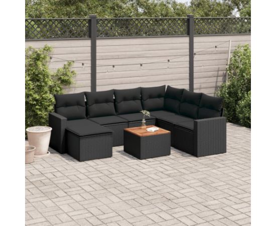 vidaXL 8-cz. zestaw wypoczynkowy do ogrodu, z poduszkami, czarny Dārza mēbeļu komplekti