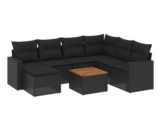 vidaXL 8-cz. zestaw wypoczynkowy do ogrodu, z poduszkami, czarny Dārza mēbeļu komplekti