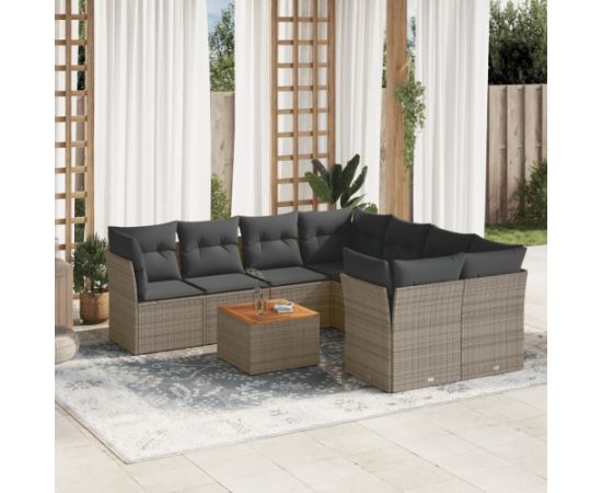 vidaXL 9-cz. zestaw mebli ogrodowych z poduszkami, szary, polirattan Dārza mēbeļu komplekti