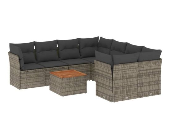 vidaXL 9-cz. zestaw mebli ogrodowych z poduszkami, szary, polirattan Dārza mēbeļu komplekti