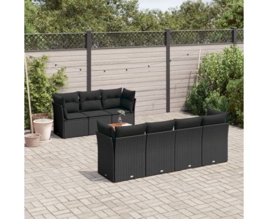 vidaXL 8-cz. zestaw wypoczynkowy do ogrodu, z poduszkami, czarny Dārza mēbeļu komplekti