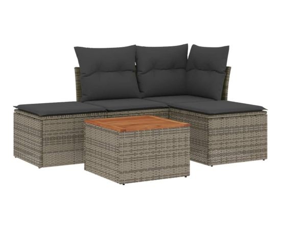 vidaXL 5-cz. zestaw wypoczynkowy do ogrodu, poduszki, szary rattan PE Dārza mēbeļu komplekti