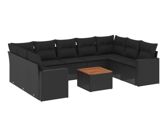 vidaXL 10-cz. zestaw wypoczynkowy do ogrodu, poduszki czarny rattan PE Dārza mēbeļu komplekti