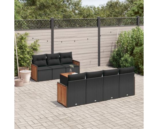 vidaXL 8-cz. zestaw wypoczynkowy do ogrodu, z poduszkami, czarny Dārza mēbeļu komplekti