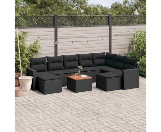 vidaXL 10-cz. zestaw wypoczynkowy do ogrodu, poduszki czarny rattan PE Dārza mēbeļu komplekti