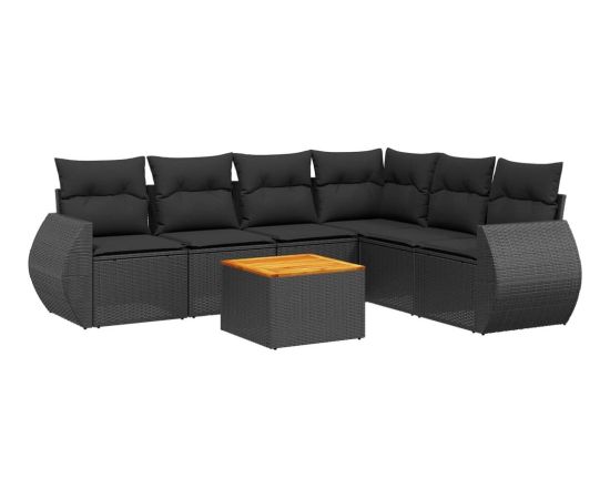 vidaXL 7-cz. zestaw wypoczynkowy do ogrodu, z poduszkami, czarny Dārza mēbeļu komplekti