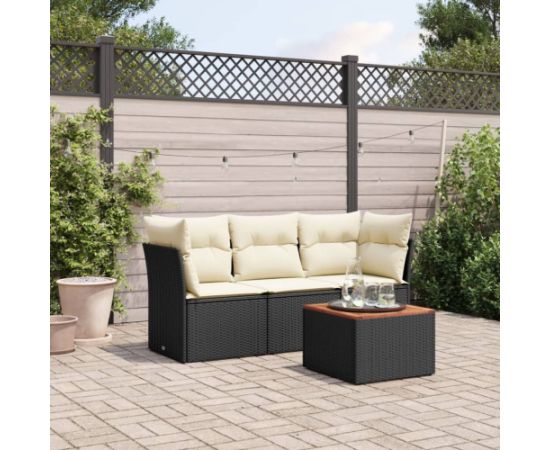 vidaXL 4-cz. zestaw wypoczynkowy do ogrodu, poduszki, czarny rattan PE Dārza mēbeļu komplekti