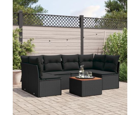 vidaXL 7-cz. zestaw wypoczynkowy do ogrodu, z poduszkami, czarny Dārza mēbeļu komplekti