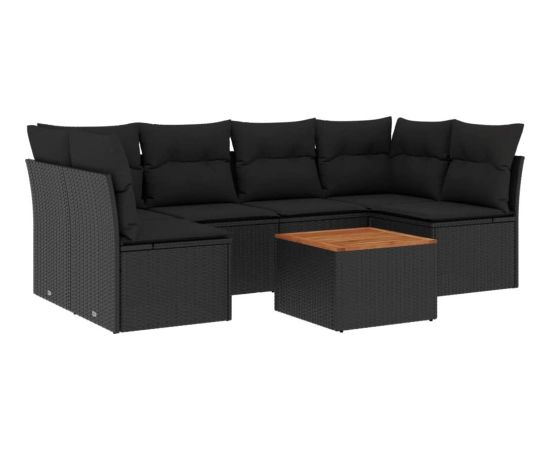 vidaXL 7-cz. zestaw wypoczynkowy do ogrodu, z poduszkami, czarny Dārza mēbeļu komplekti