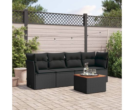 vidaXL 5-cz. zestaw wypoczynkowy do ogrodu, poduszki, czarny rattan PE Dārza mēbeļu komplekti