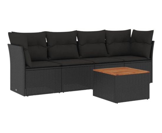 vidaXL 5-cz. zestaw wypoczynkowy do ogrodu, poduszki, czarny rattan PE Dārza mēbeļu komplekti