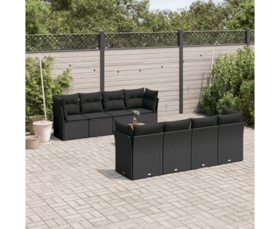 vidaXL 9-cz. zestaw wypoczynkowy do ogrodu, z poduszkami, czarny Dārza mēbeļu komplekti