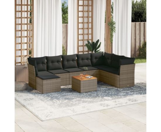 vidaXL 9-cz. zestaw mebli ogrodowych z poduszkami, szary, polirattan Dārza mēbeļu komplekti