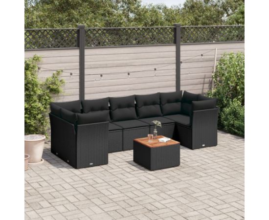vidaXL 8-cz. zestaw wypoczynkowy do ogrodu, z poduszkami, czarny Dārza mēbeļu komplekti