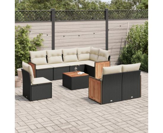 vidaXL 9-cz. zestaw wypoczynkowy do ogrodu, z poduszkami, czarny Dārza mēbeļu komplekti