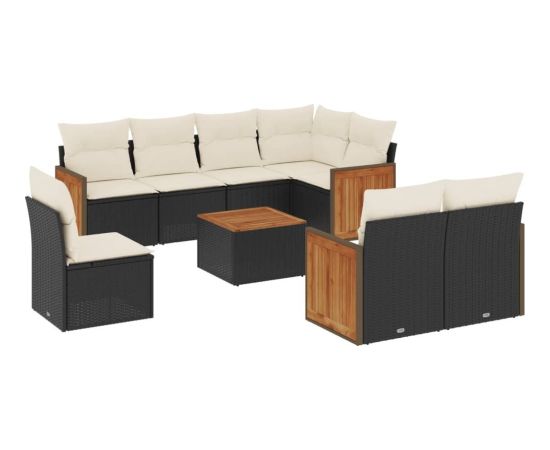 vidaXL 9-cz. zestaw wypoczynkowy do ogrodu, z poduszkami, czarny Dārza mēbeļu komplekti