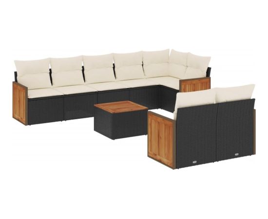 vidaXL 9-cz. zestaw wypoczynkowy do ogrodu, z poduszkami, czarny Dārza mēbeļu komplekti