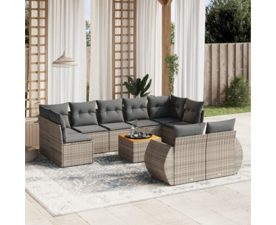 vidaXL 10-cz. zestaw wypoczynkowy do ogrodu, z poduszkami, szary Dārza mēbeļu komplekti