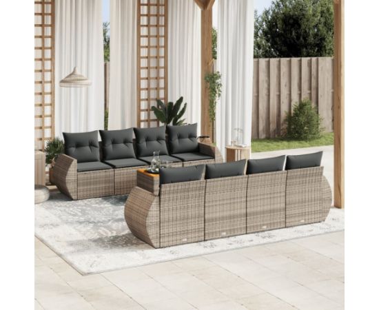 vidaXL 9-cz. zestaw mebli ogrodowych z poduszkami, szary, polirattan Dārza mēbeļu komplekti