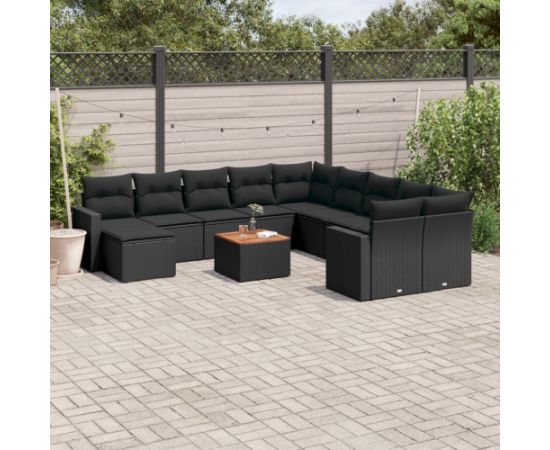 vidaXL 12-cz. zestaw mebli do ogrodu, z poduszkami, czarny, polirattan Dārza mēbeļu komplekti