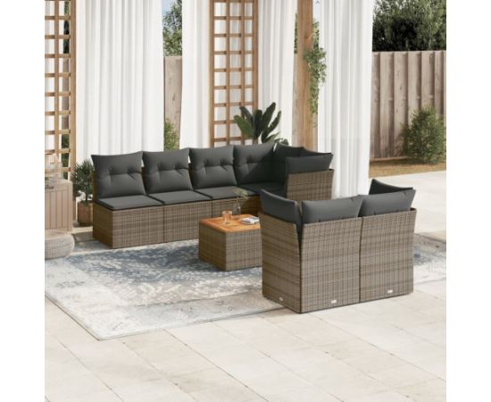 vidaXL 8-cz. zestaw mebli ogrodowych z poduszkami, szary, polirattan Dārza mēbeļu komplekti