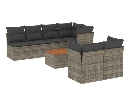 vidaXL 8-cz. zestaw mebli ogrodowych z poduszkami, szary, polirattan Dārza mēbeļu komplekti