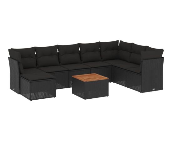 vidaXL 9-cz. zestaw wypoczynkowy do ogrodu, z poduszkami, czarny Dārza mēbeļu komplekti