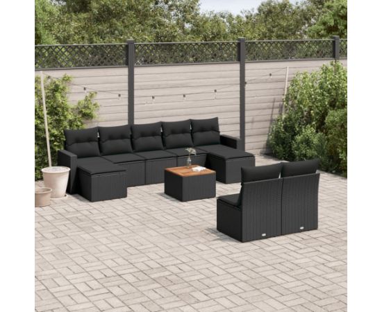vidaXL 10-cz. zestaw wypoczynkowy do ogrodu, poduszki czarny rattan PE Dārza mēbeļu komplekti