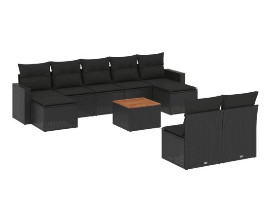 vidaXL 10-cz. zestaw wypoczynkowy do ogrodu, poduszki czarny rattan PE Dārza mēbeļu komplekti