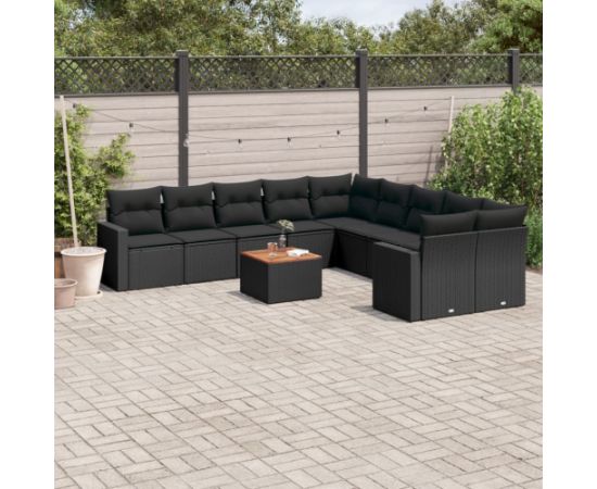 vidaXL 11-cz. zestaw wypoczynkowy do ogrodu, poduszki czarny rattan PE Dārza mēbeļu komplekti