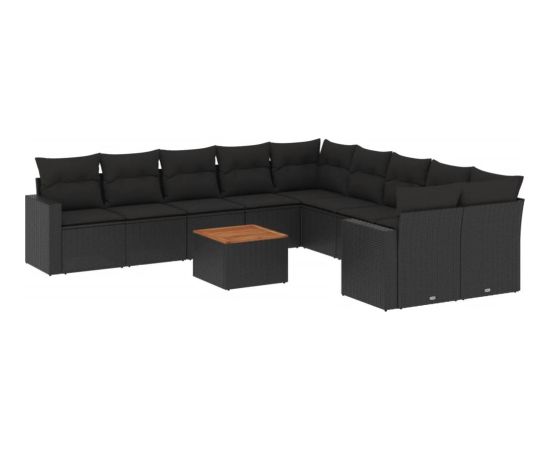 vidaXL 11-cz. zestaw wypoczynkowy do ogrodu, poduszki czarny rattan PE Dārza mēbeļu komplekti